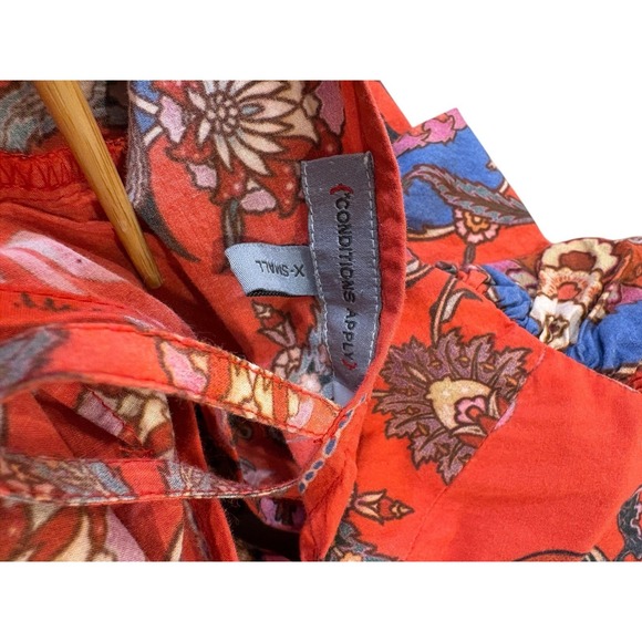 Floral Wrap Peasent Red Crop Top Open Back Tie Boho Cottagecore Sz Xs Festival - Picture 5 of 7